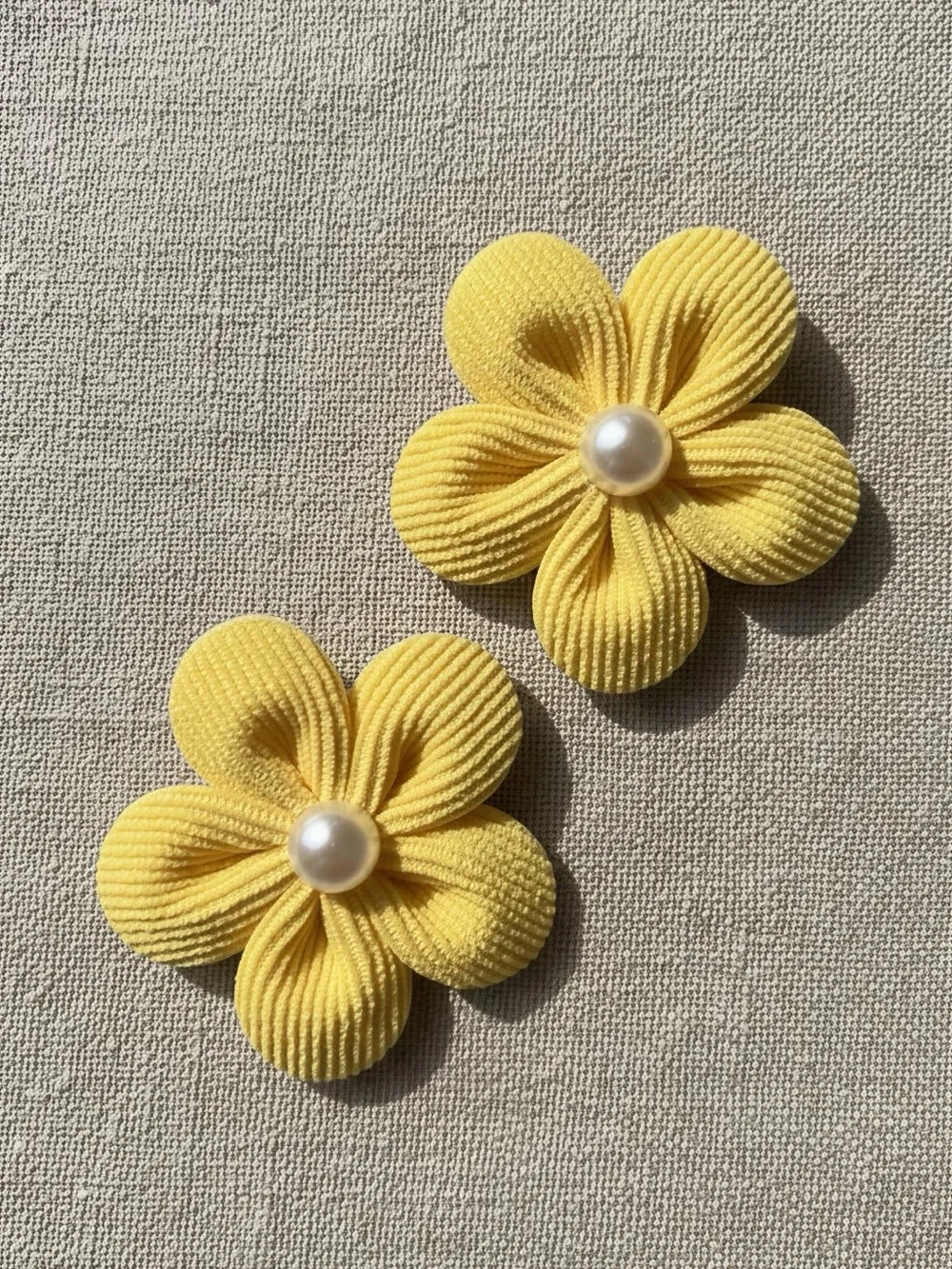 Handmade Yellow Flower Pearl Hair Clips Pair Set of 2